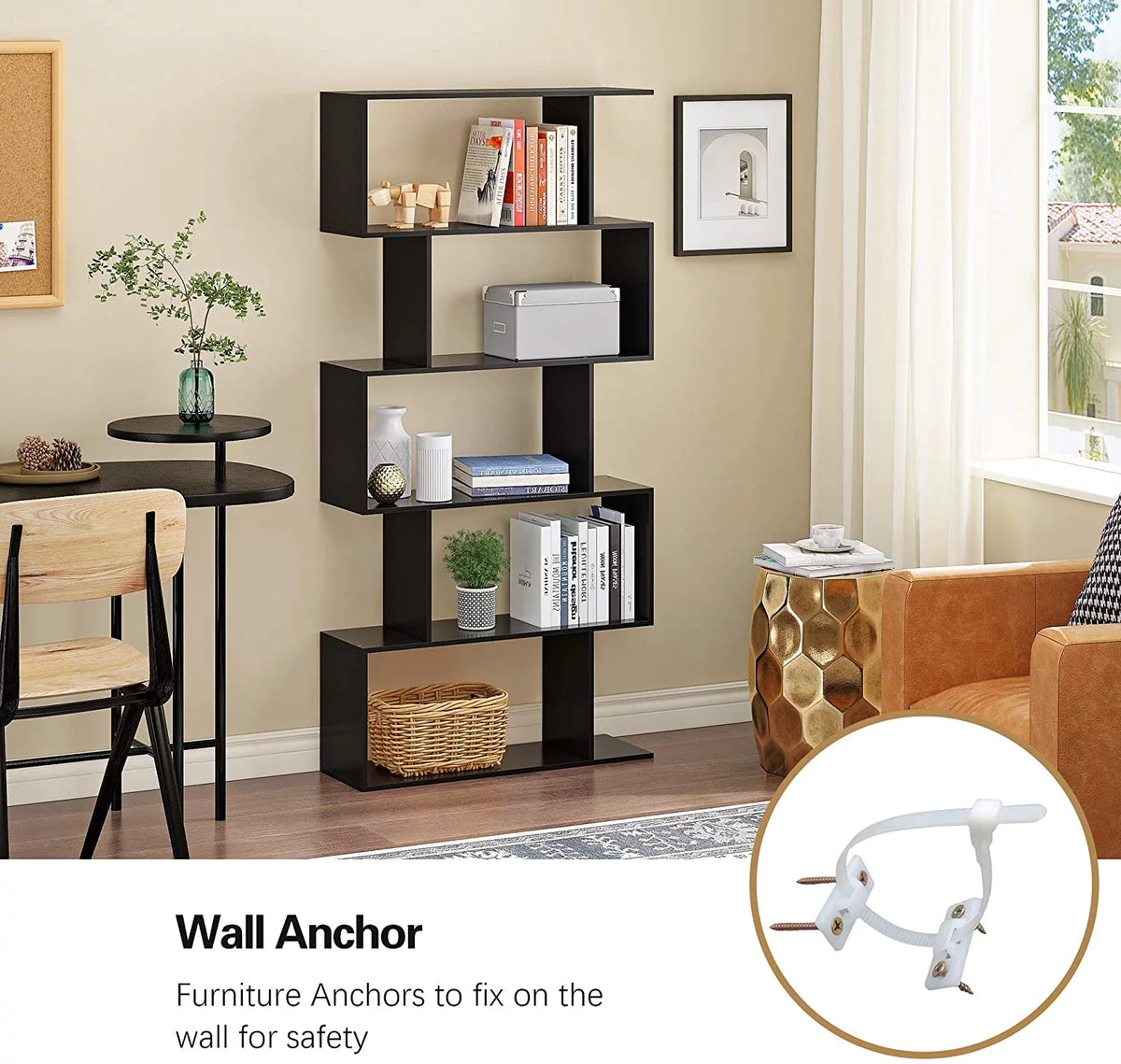 5-Tier Black Bookcase Shelving Unit X753