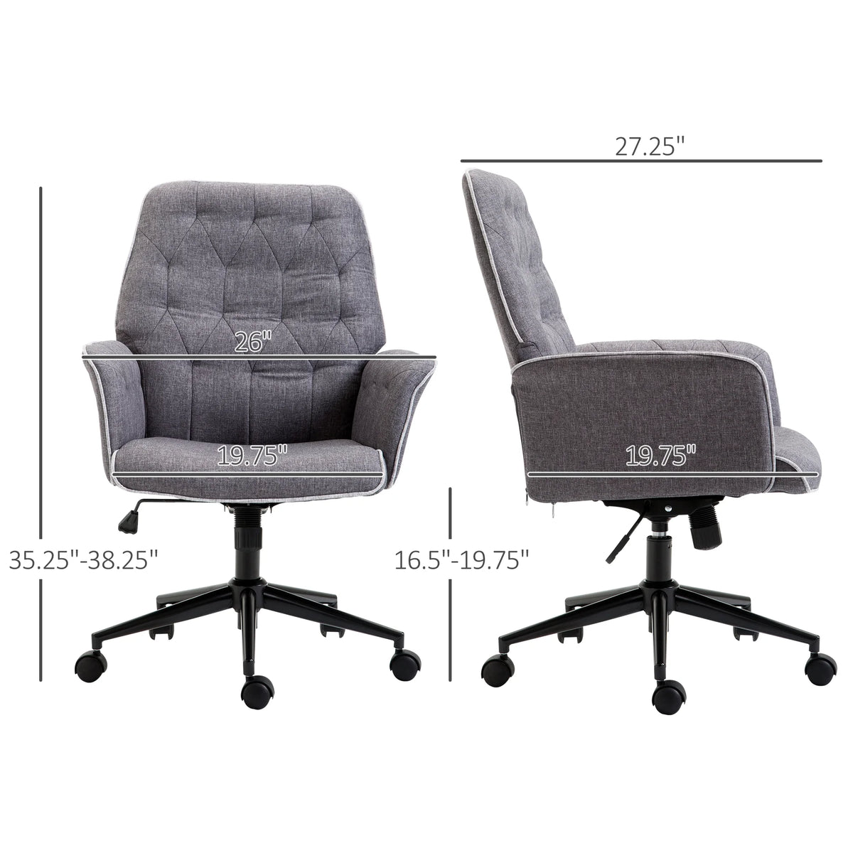 Linen Tufted Height Adjustable Swivel Office Chair I157369