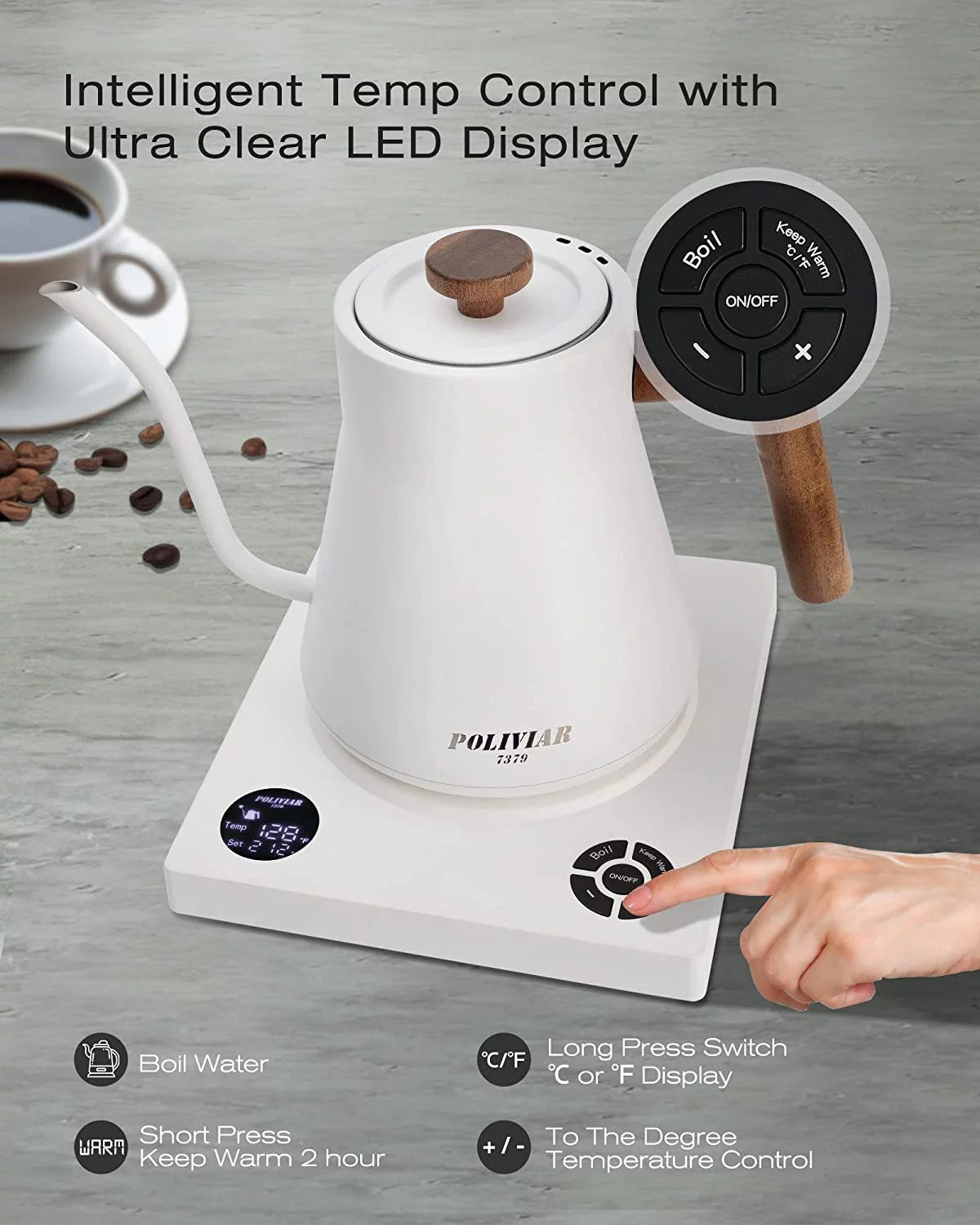 1200W Electric Gooseneck Kettle with Wood Handle P537