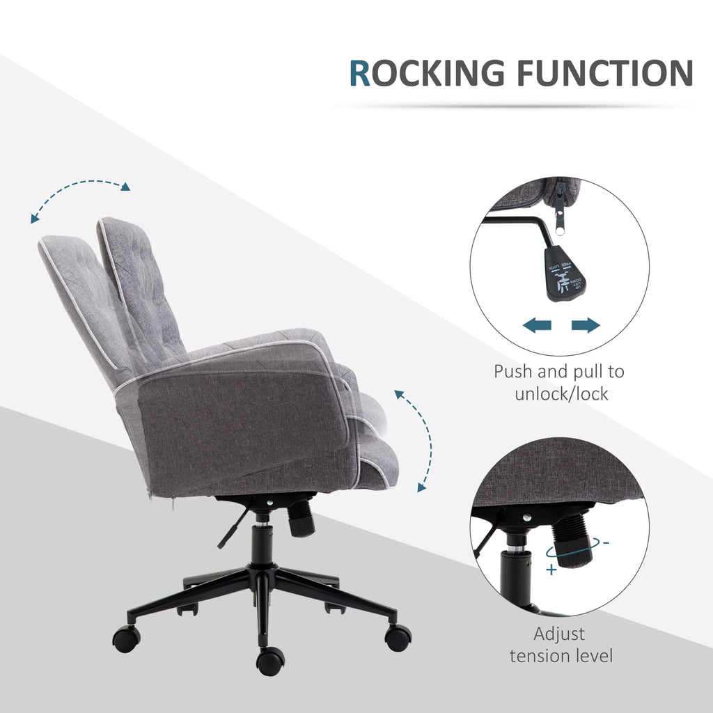 Linen Tufted Height Adjustable Swivel Office Chair I157369