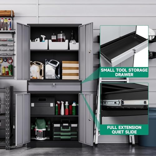 Metal Garage Storage Cabinet with Drawer, 4 Door Tool Cabinet with Lock K264