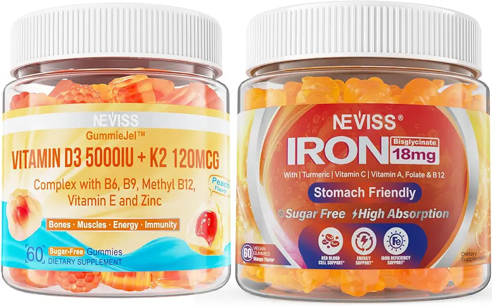 Vitamin D3 5000IU K2 120mcg Sugar-Free Vegan Gummies Supplement with Vitamin C B12 Folate Turmeric M7370