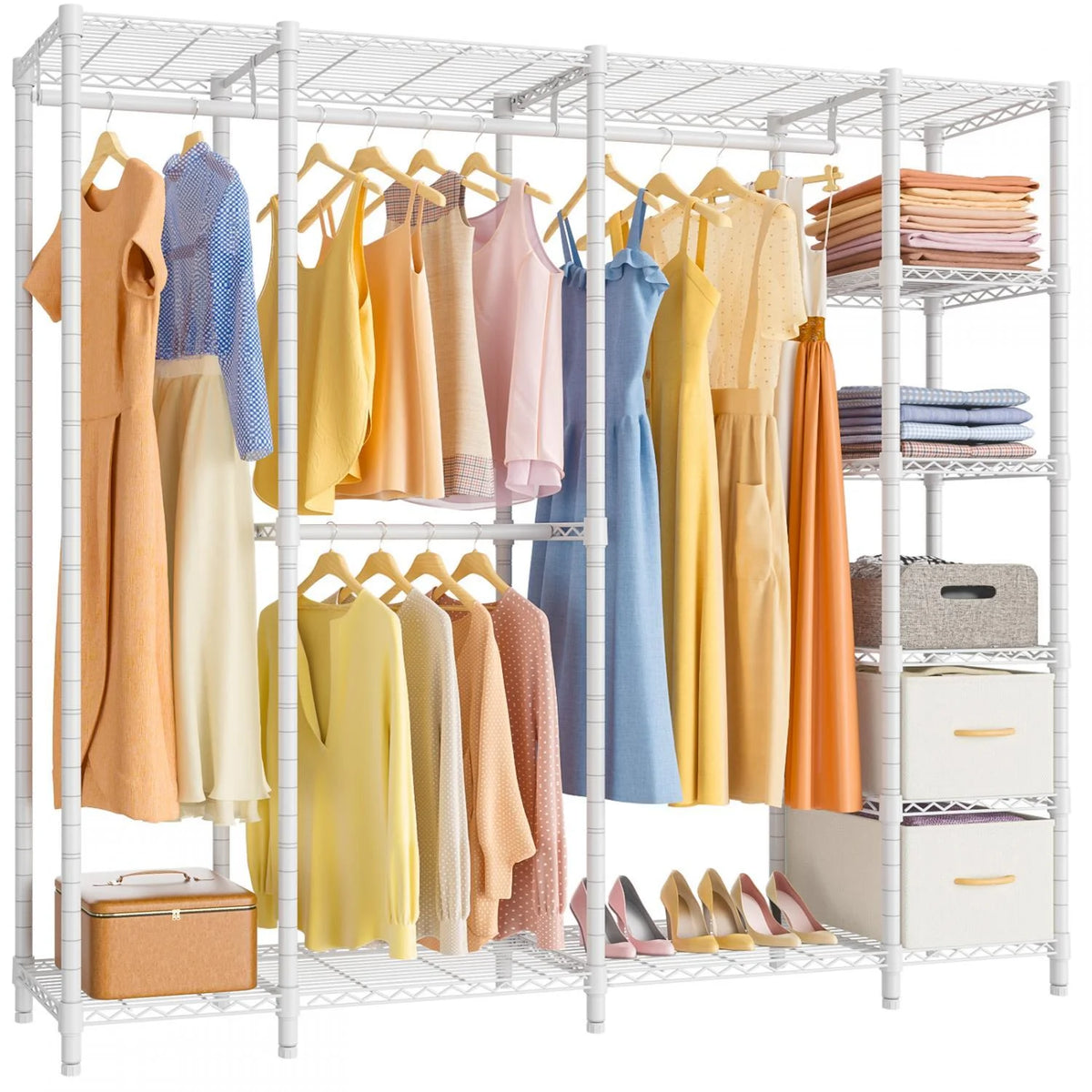 Heavy Duty Metal Clothing Rack with Shelves White O4533