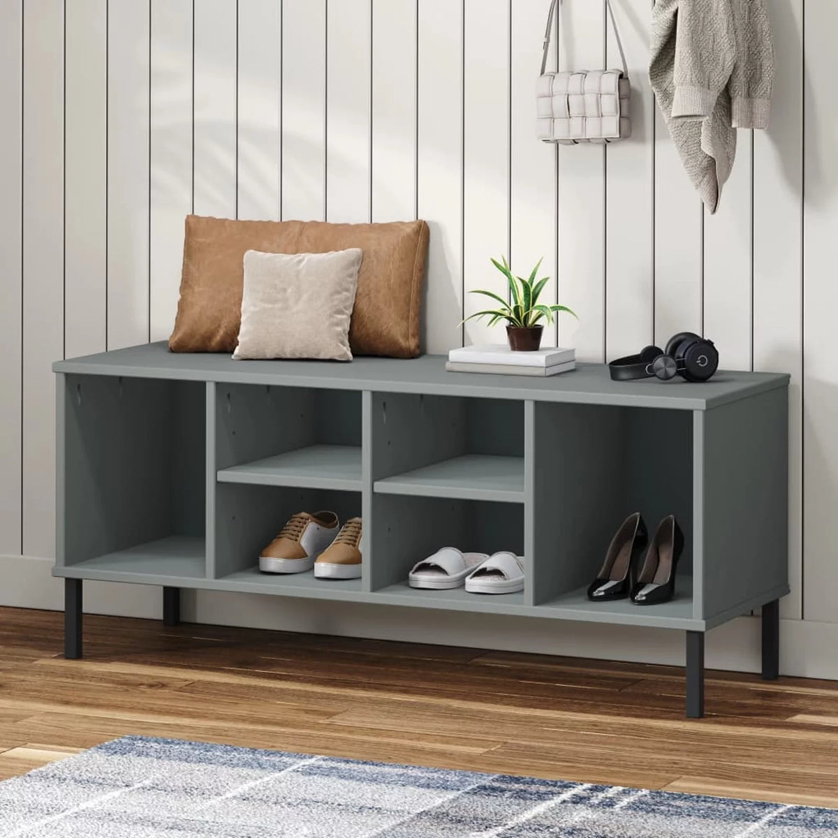 6 Compartment Pine Wood Shoe Rack B604793