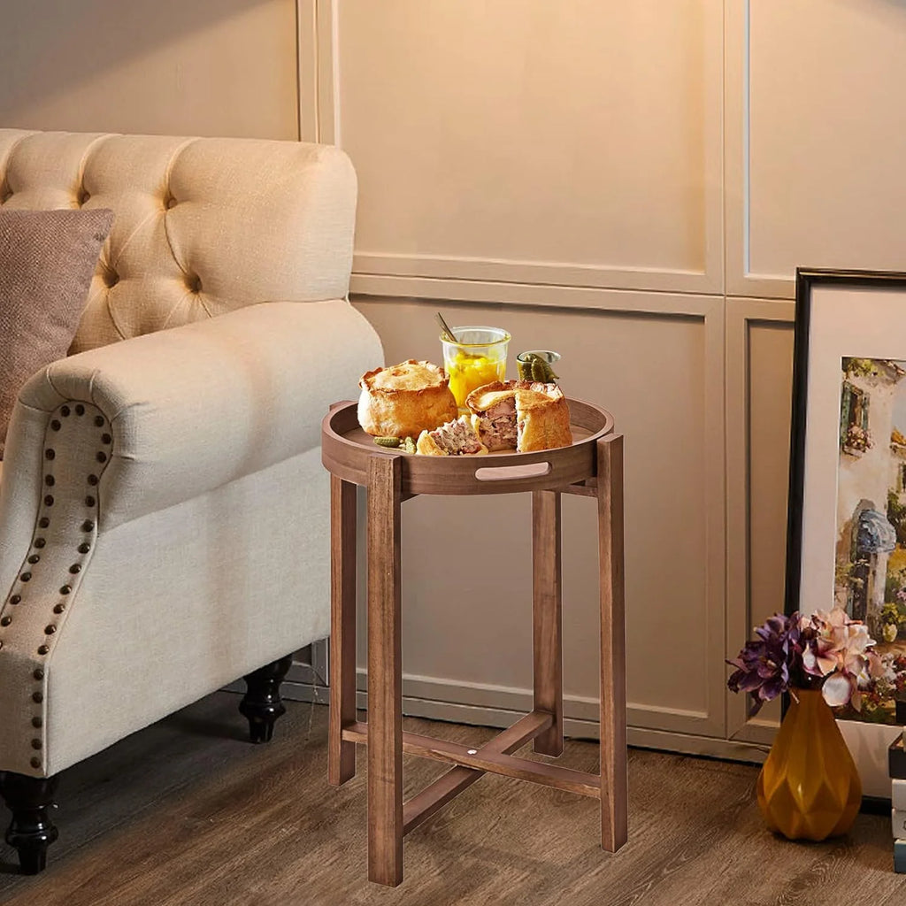 15” Round Wooden Side Tray Table P494
