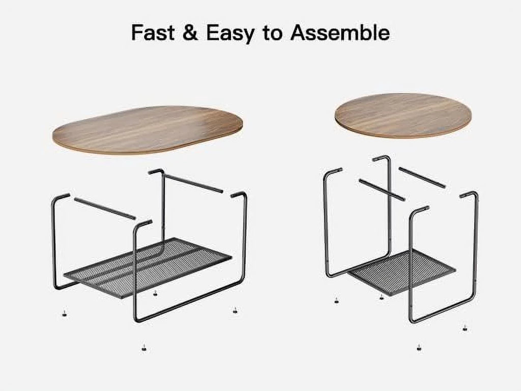 Round Nesting Coffee Table Set of 2 with Metal Frame O8883
