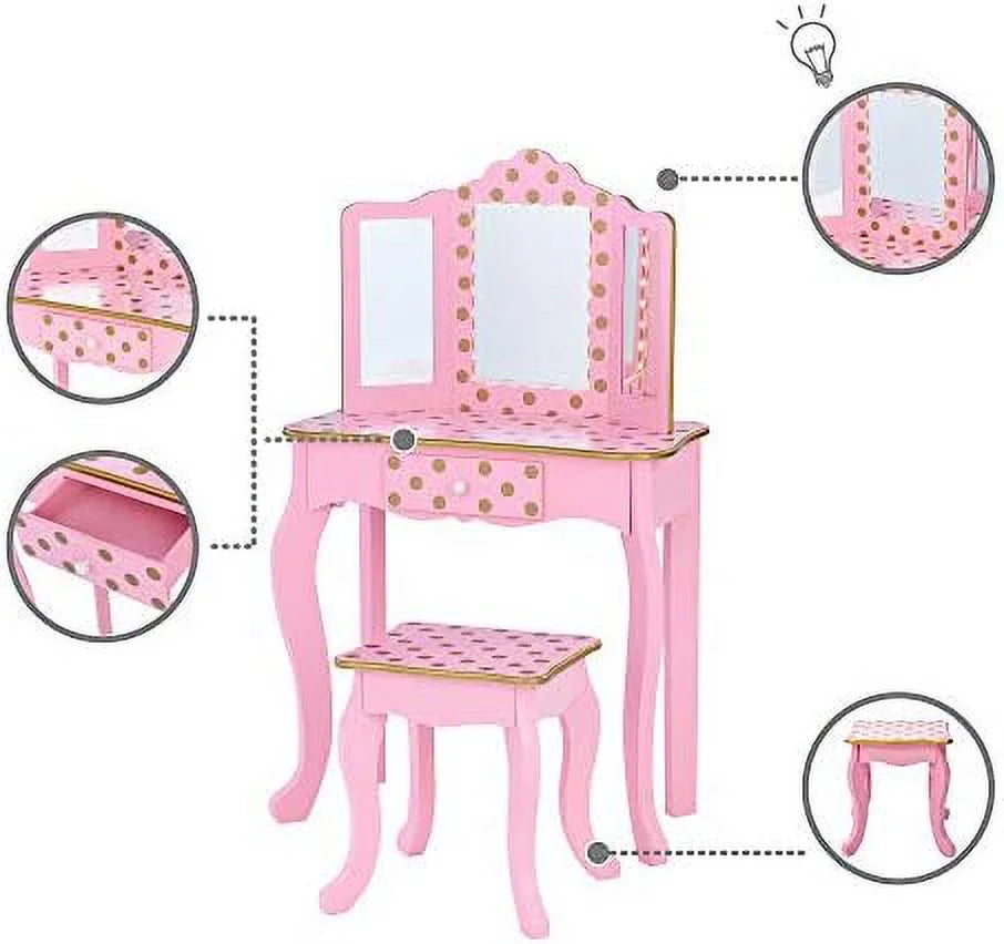 Pretend Play Vanity Table and Chair Set with LED Mirror T541645