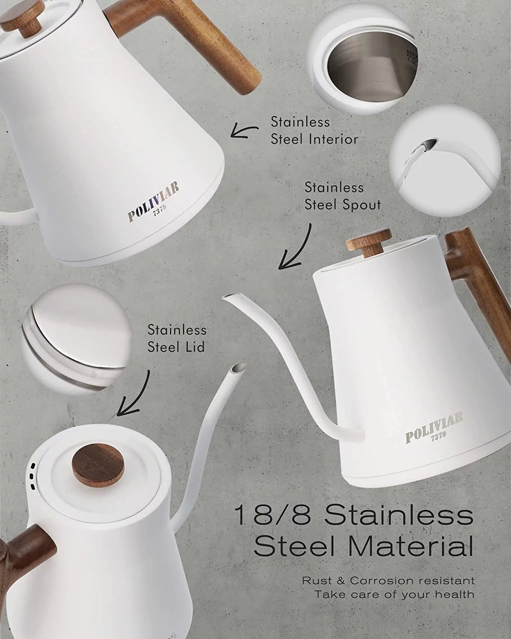 1200W Electric Gooseneck Kettle with Wood Handle P537