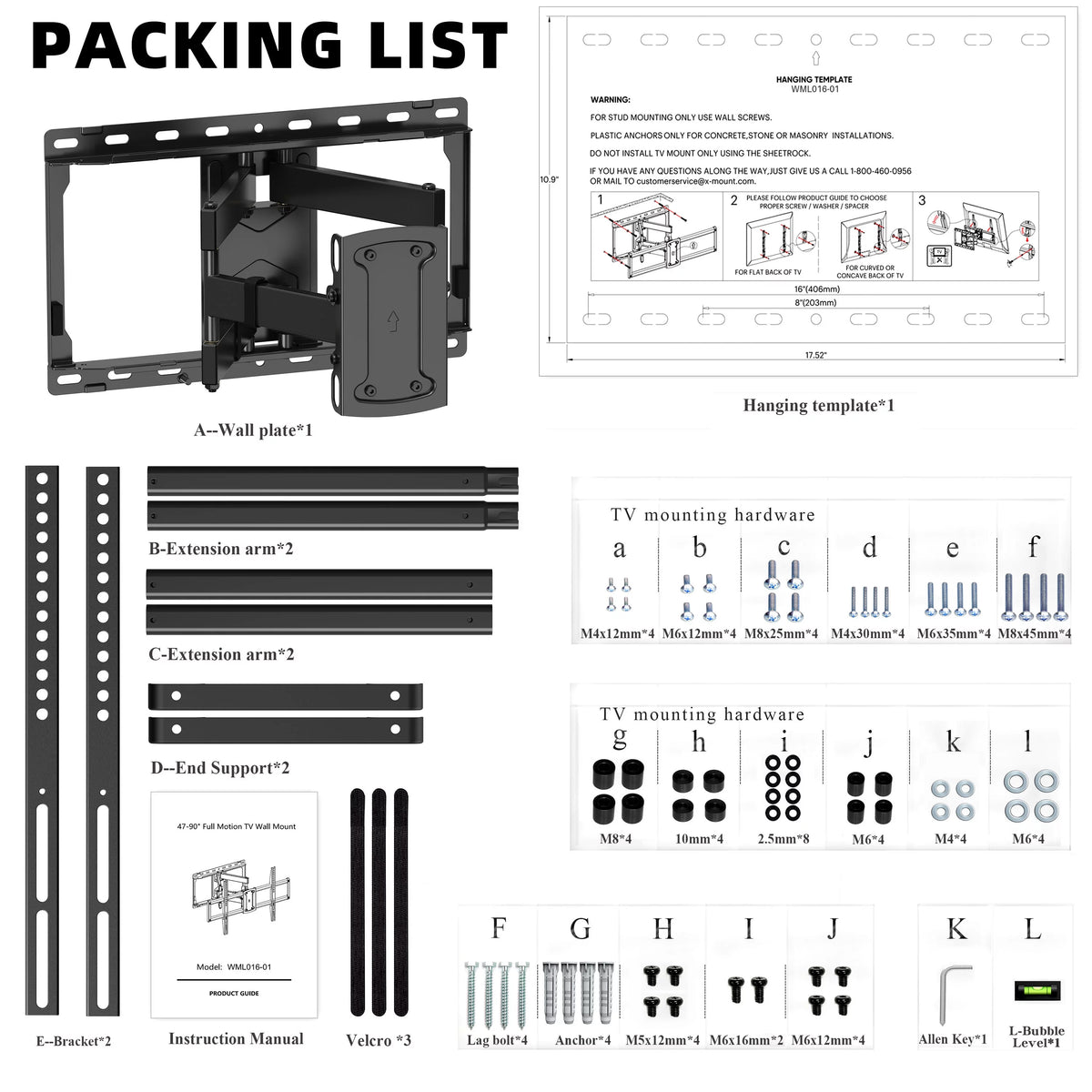 Full Motion TV Wall Mount for 47-90 inch TVs K77781