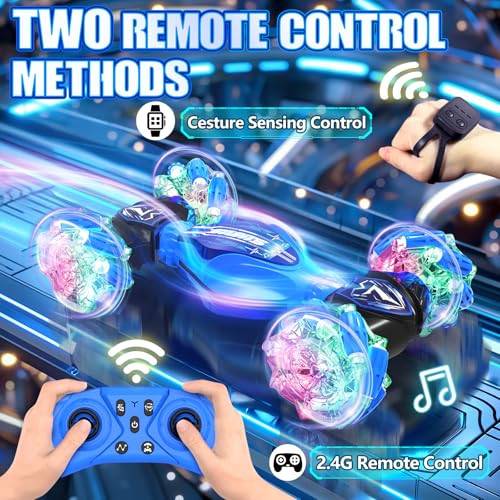Gesture Sensing Remote Control Car Toys - Drift RC Stunt Car for Kids | 360° Rotating 4WD Transform RC Cars | 2.4Ghz Hand Controlled with Lights Music | Birthday to Boys (Purple) S805