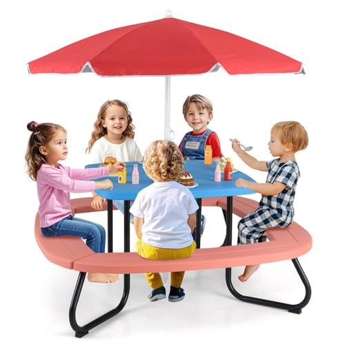 8 Seat Kids Picnic Table with Umbrella and Benches F45221