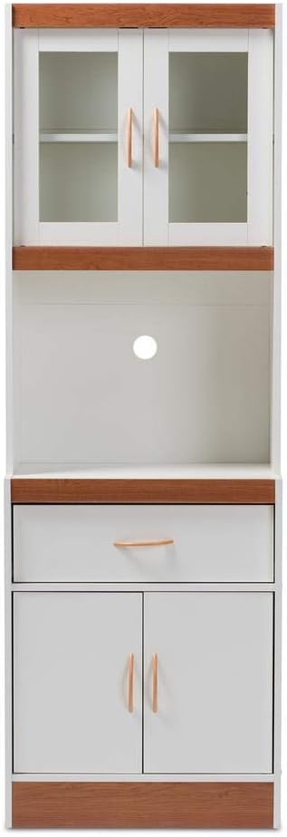 White and Cherry Finished Kitchen Cabinet and Hutch L29603