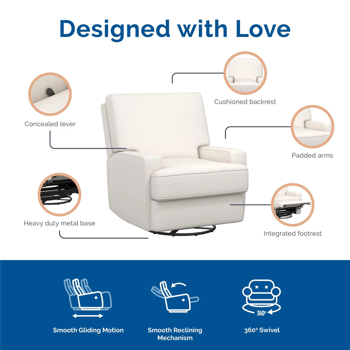 White Linen Swivel Glider Recliner Chair Y861163