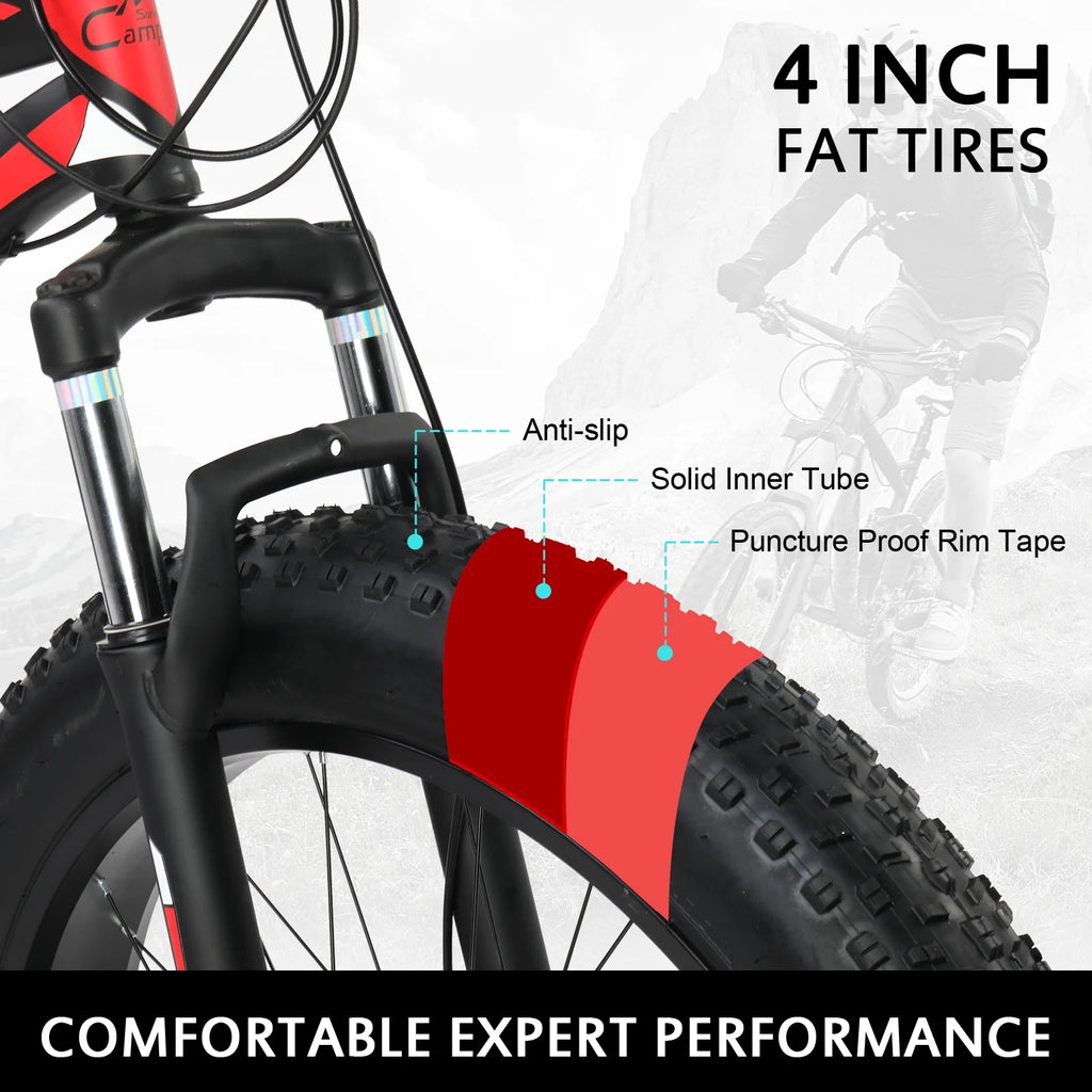 26in Fat Tire Mountain Bike 21 Speeds Red Black K59415