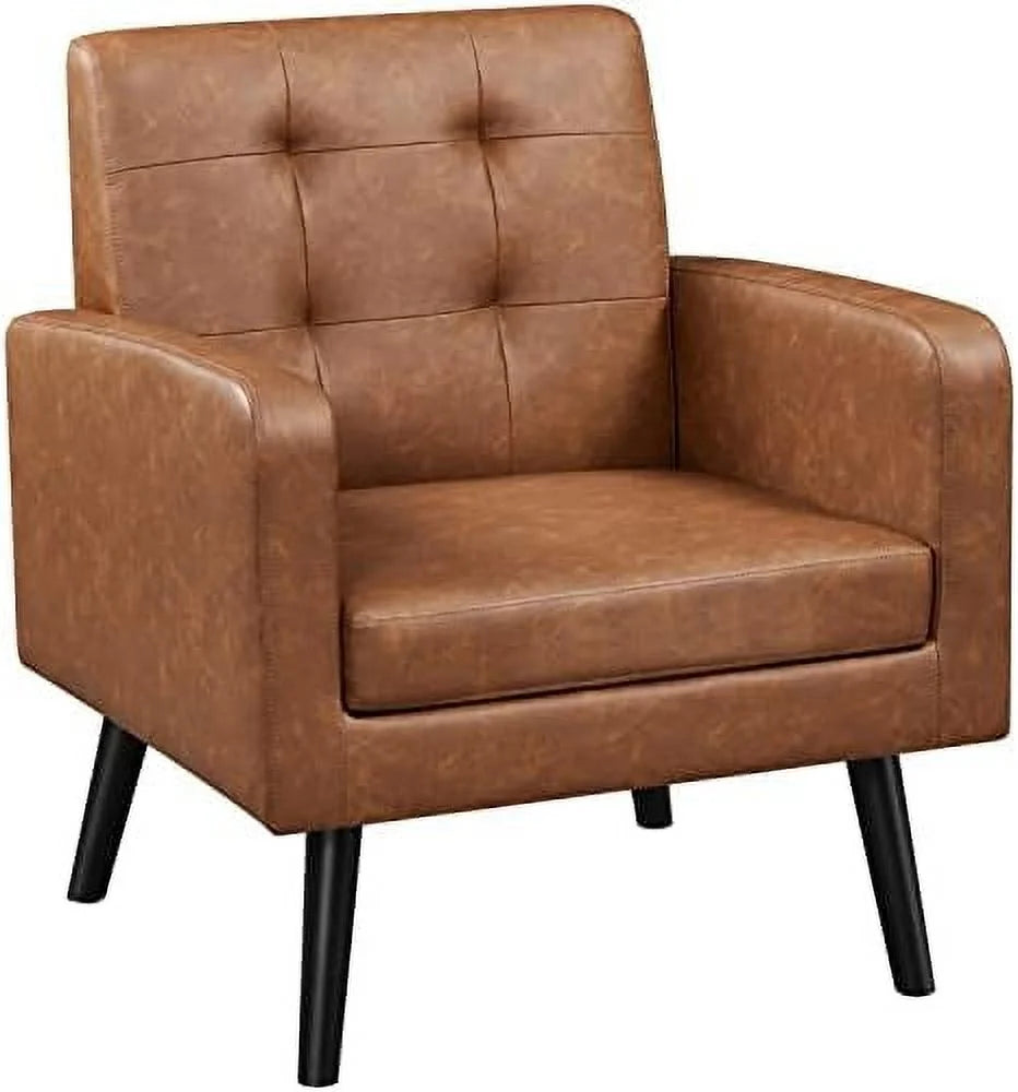 Beige PU Leather Upholstered Accent Chair with Wood Legs I287986