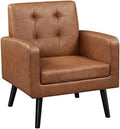 Beige PU Leather Upholstered Accent Chair with Wood Legs I287986