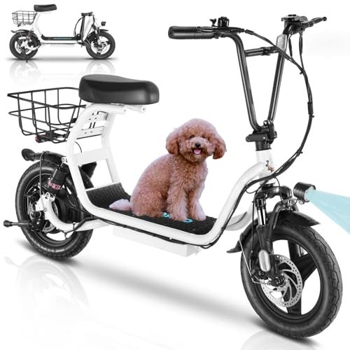 Electric Scooter with Seat, 14" Tires Foldable with Basket N730