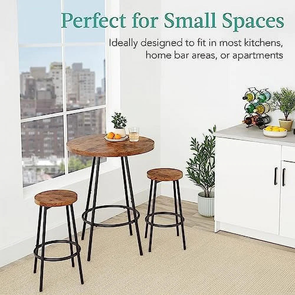 3 Piece Round Counter Height Pub Table and Stools Dining Set Black L440156