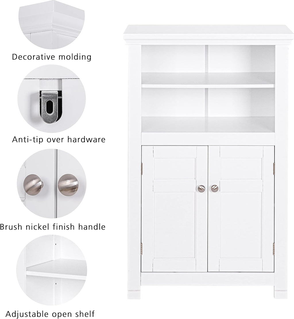 Freestanding Bathroom Cabinet with Doors and Adjustable Shelf, White R829