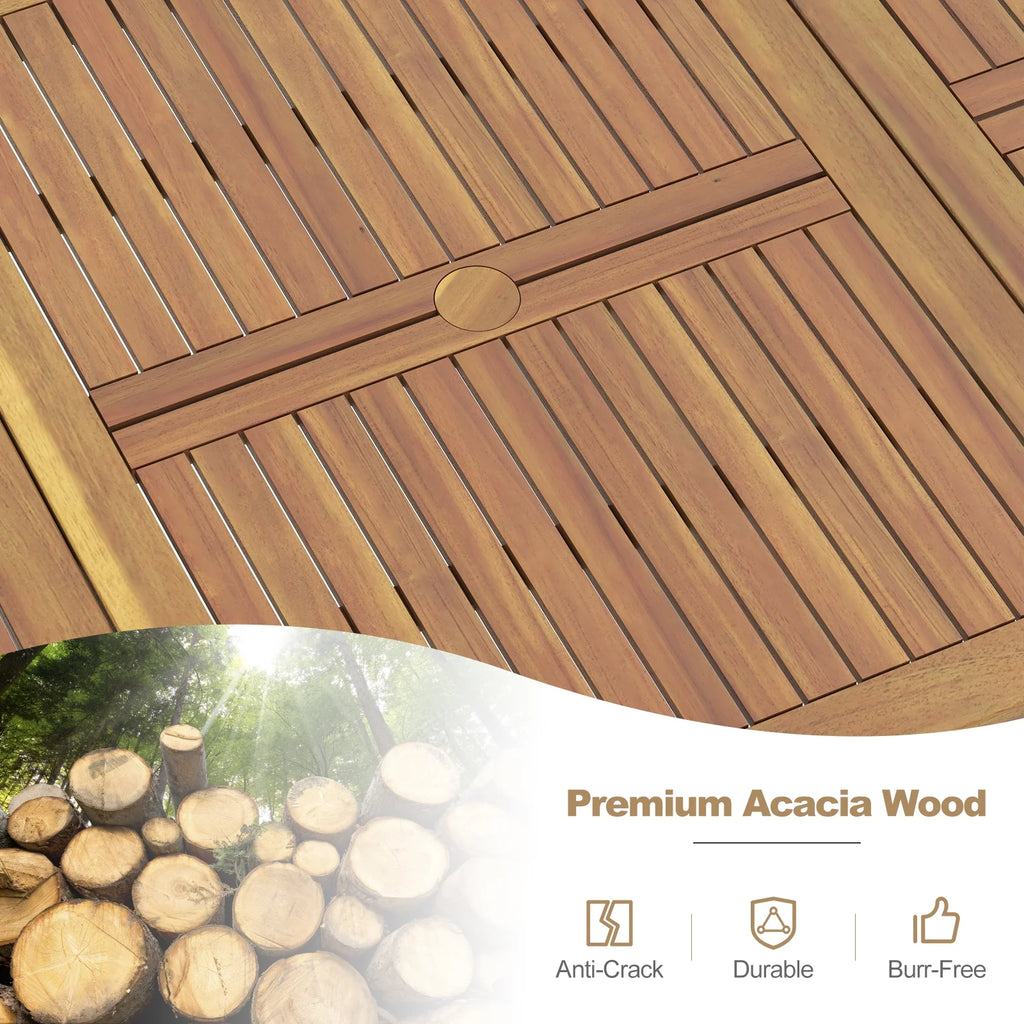 Acacia Wood 8-Person Patio Dining Table with Umbrella Hole H2124