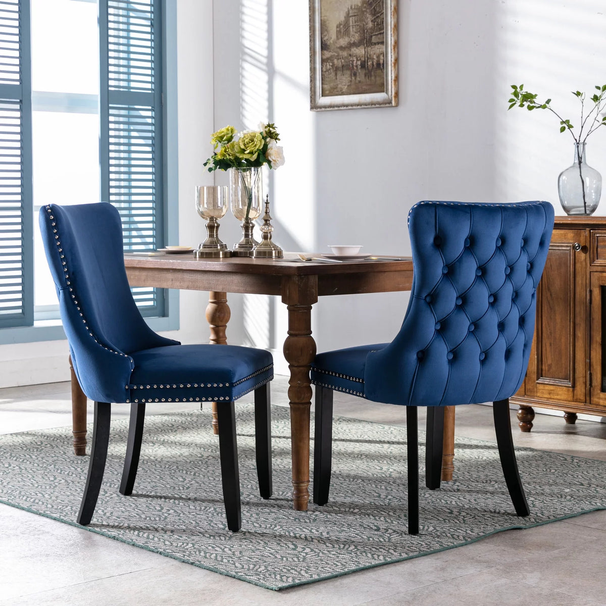 Velvet Wing Back Dining Chairs Set of 2 Blue L475115