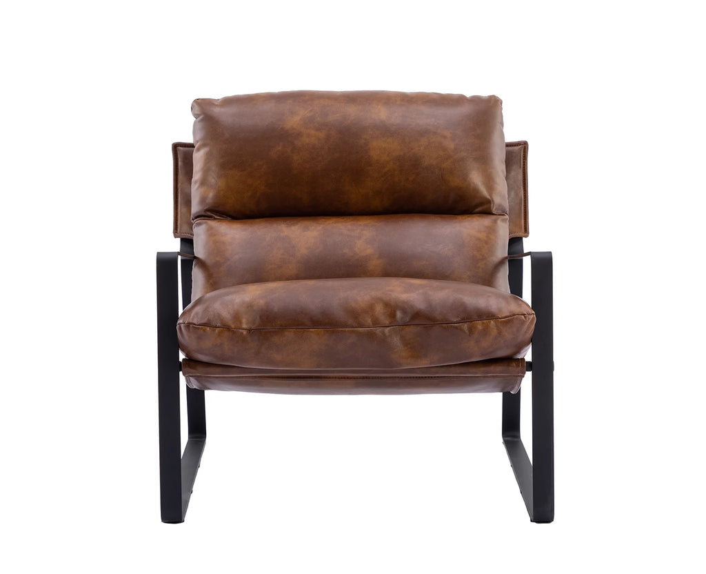 Brown Faux Leather Upholstered Accent Armchair with Metal Base C8843