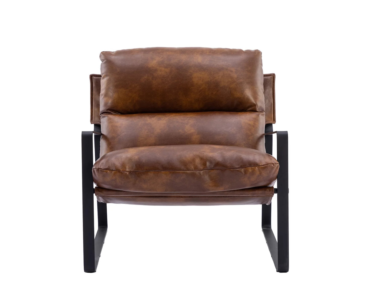 Brown Faux Leather Upholstered Accent Armchair with Metal Base C8843