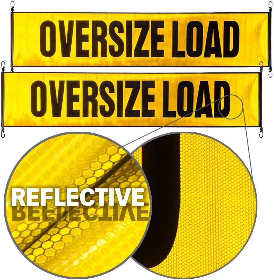 Oversize Load Banner with Stretch Cords and Metal Hooks 2 Pack 18 x 84 Inch W628653