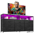 Black Dresser TV Stand with 9 Fabric Drawers & Power Outlet X983