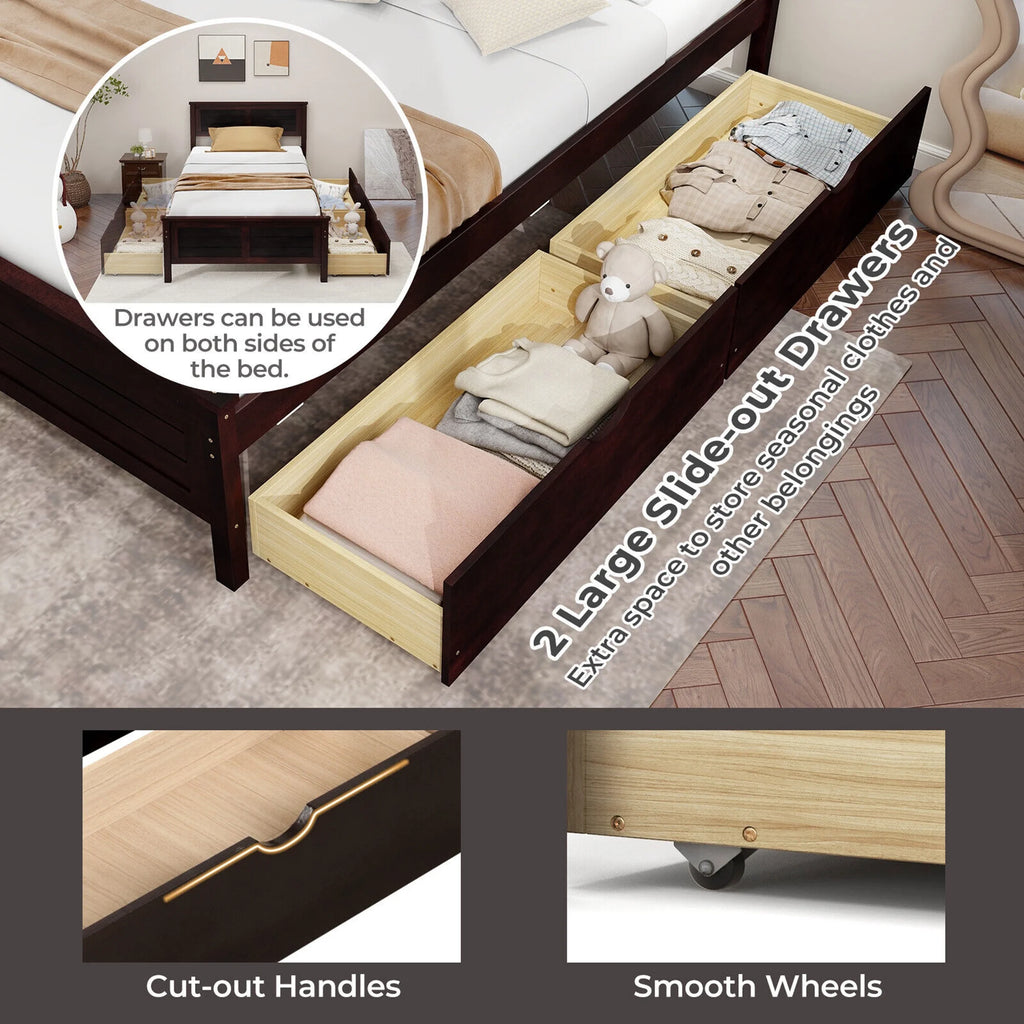 Twin Size Wooden Bed Frame with 2 Storage Drawers H113