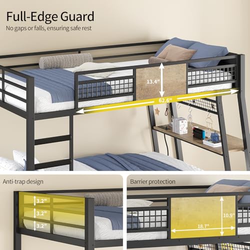 Twin Over Twin Metal Bunk Bed with Desk and Storage Drawers R971