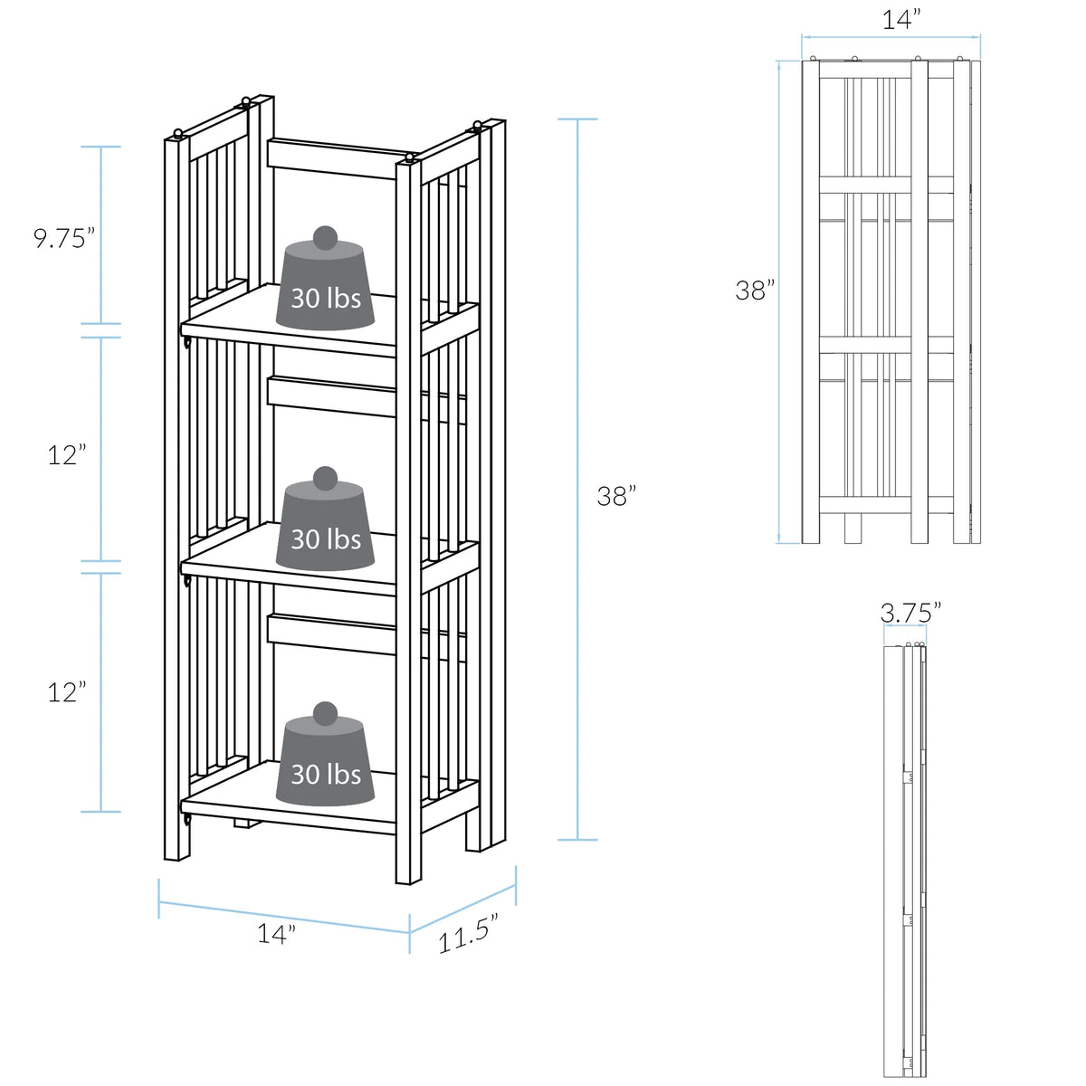 3-Shelf Folding Bookcase, Walnut F919233