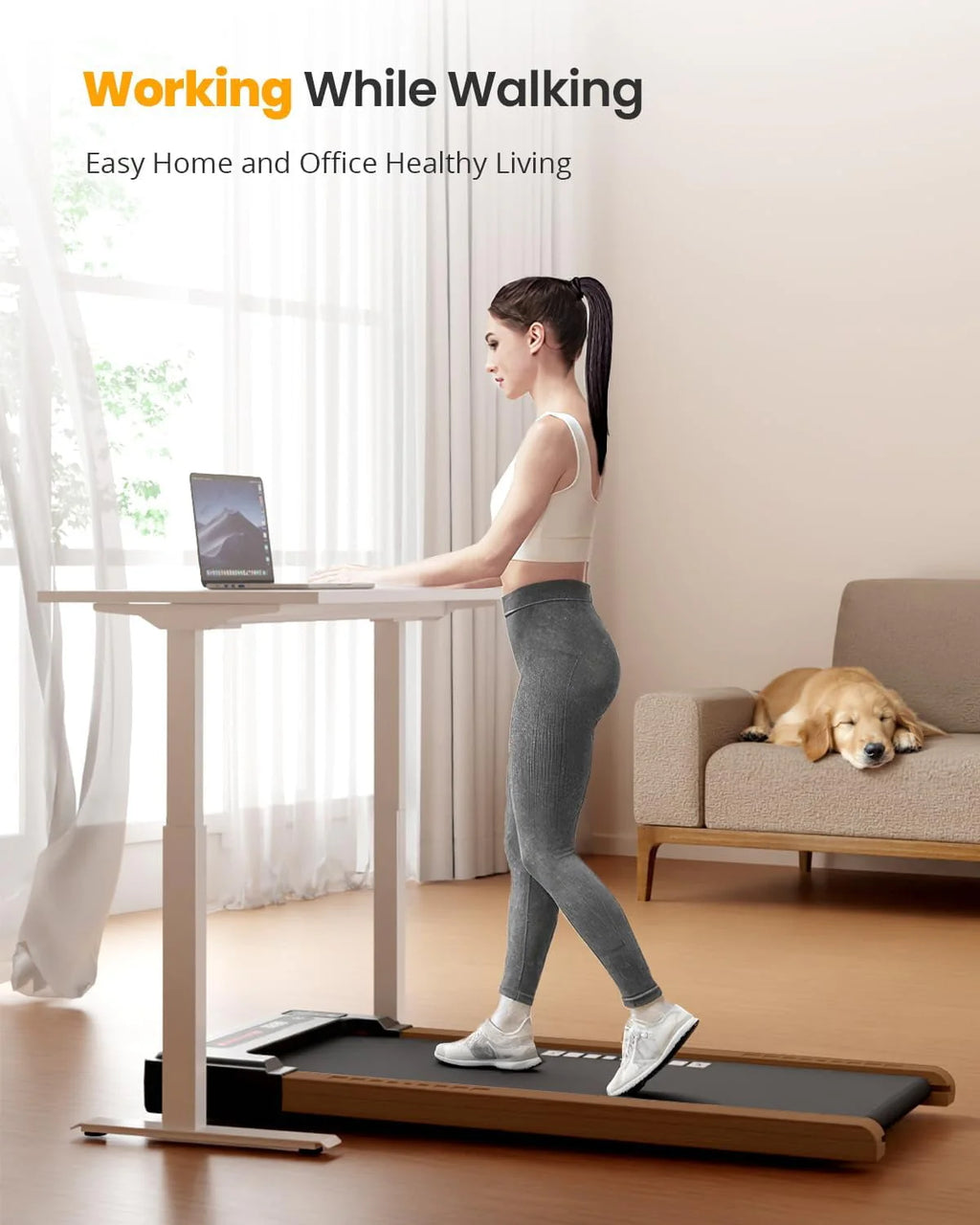 Wood Under Desk Treadmill with Remote Control, 265lbs Capacity F45005