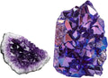 Pack of 2 Natural Amethyst Quartz Crystal Cluster & Purple Titanium Coated Rock Quartz Cluster P18956