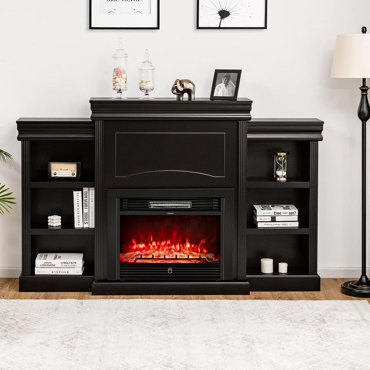 70 Electric Fireplace TV Stand with Remote Control, Open Shelves, Black F796