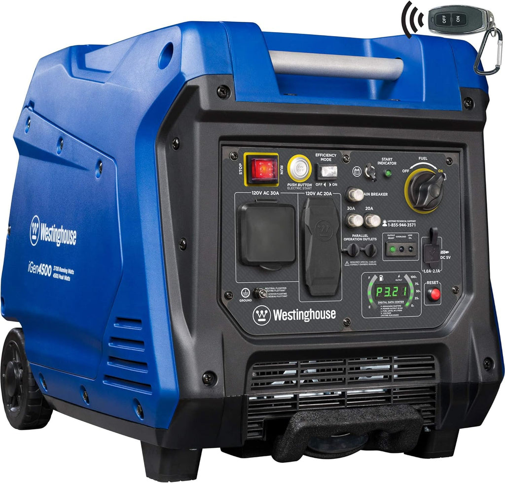 Portable Inverter Generator 4500 Peak Watts Gas Powered Electric Start F6972