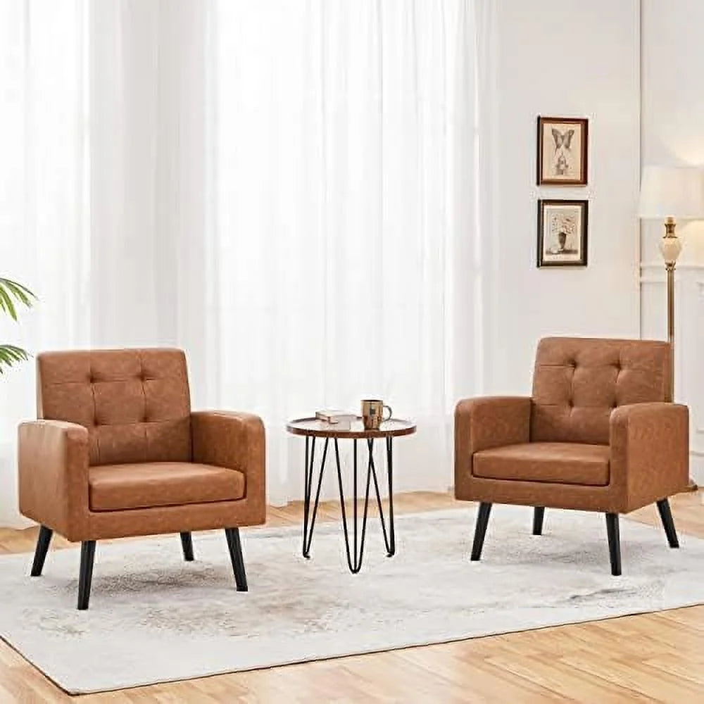 Beige PU Leather Upholstered Accent Chair with Wood Legs I287986