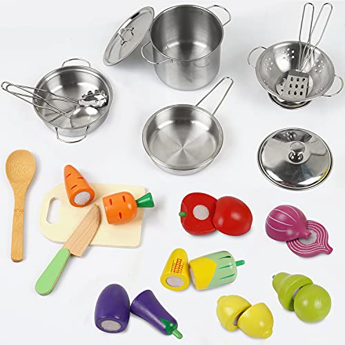 Wooden Play Food Cooking Set with Cookware Utensils D911