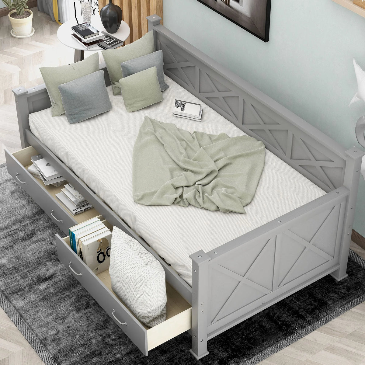 Twin Size Pine Wood Daybed with Drawers B2493