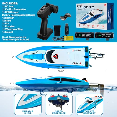 Blue Remote Control RC Boat with 2 Rechargeable Batteries C606103