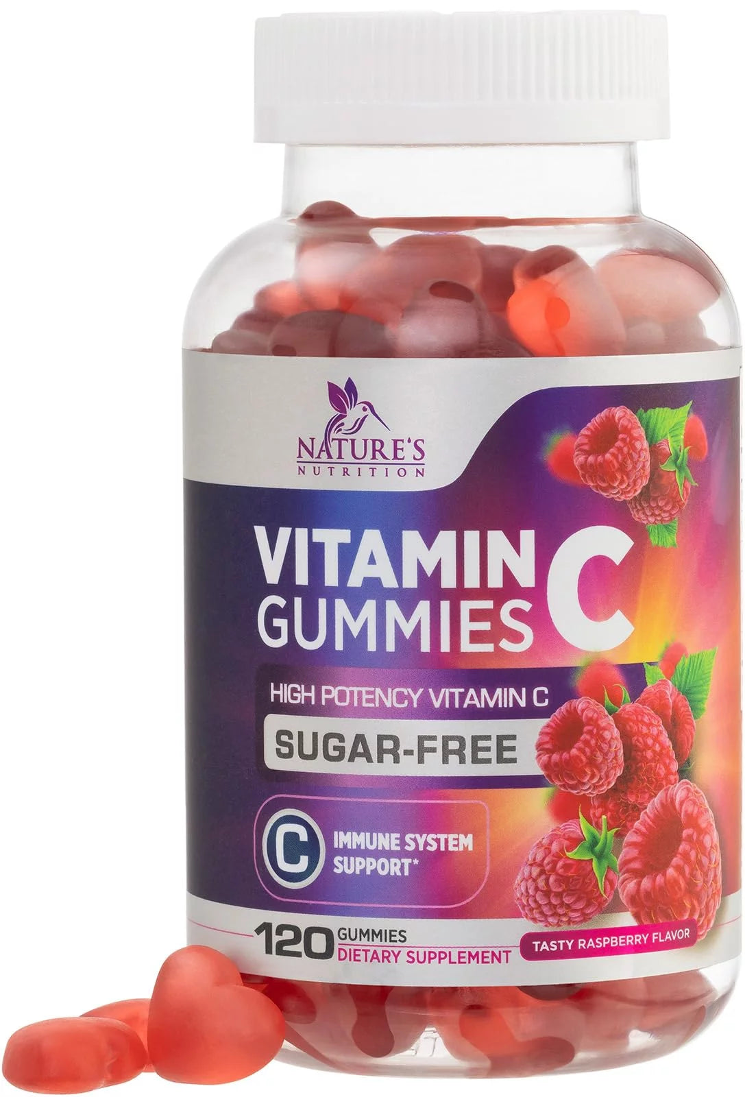 Sugar Free Vitamin C Gummies - Vegan, Non-GMO, Dairy & Gluten Free - Raspberry Flavor - 120 Count R16543