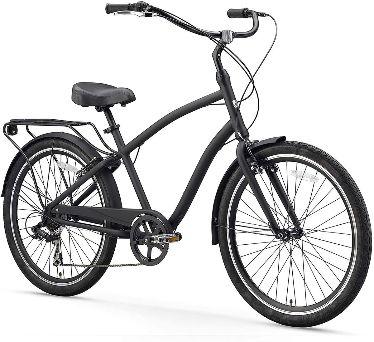 Steel Men's Hybrid Bike with Rear Rack, 26 Inches, 7-Speed, Matte Black O565