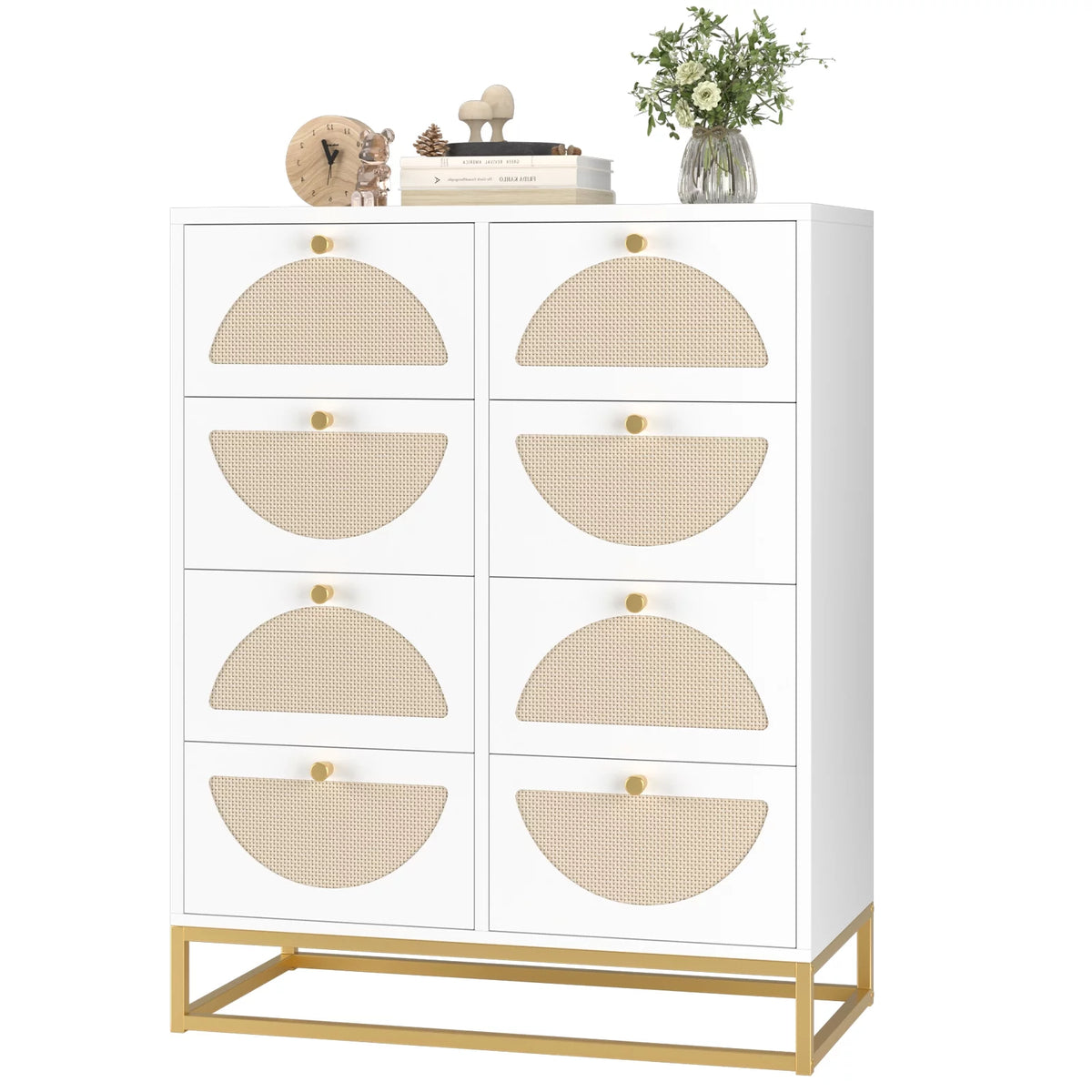 White 8 Drawer Rattan Wood Dresser G62245