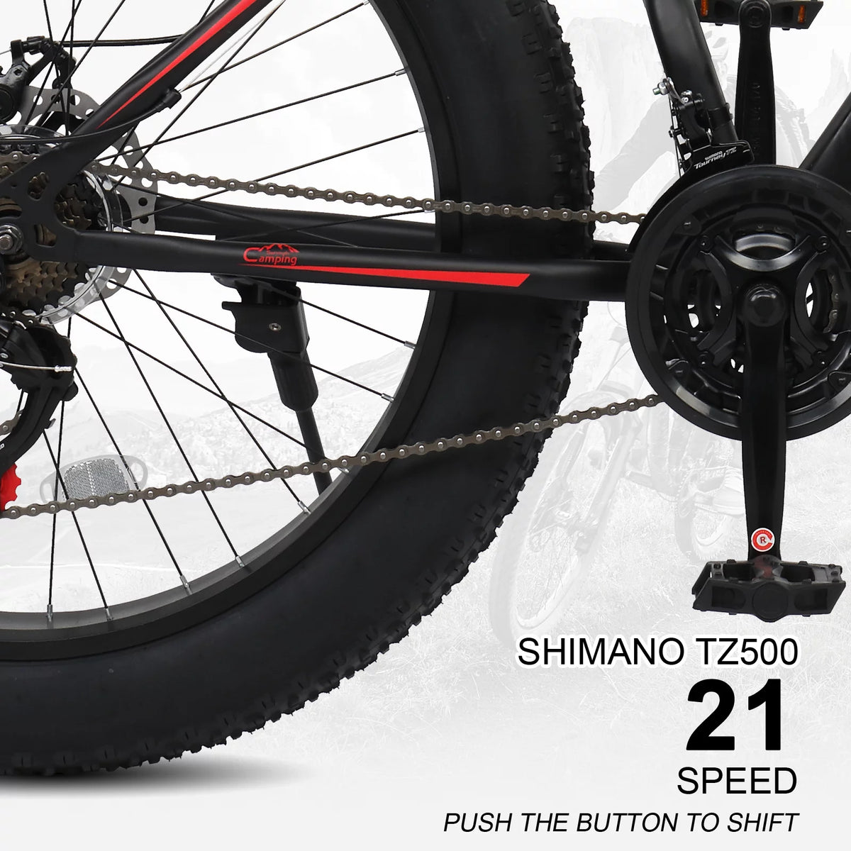 26in Fat Tire Mountain Bike 21 Speeds Red Black K59415
