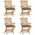 4 Piece Folding Teak Wood Armchair with Gray Cushion D70375