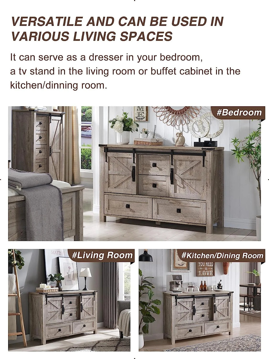 White 4 Drawer Dresser with Barn Door I552392