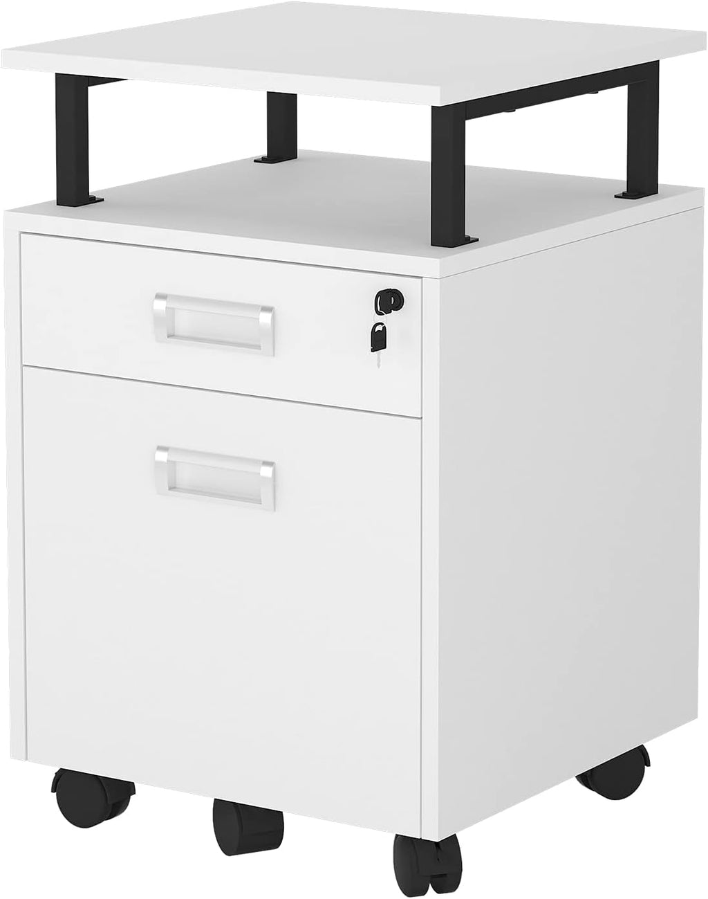 2 Drawer Wood Mobile File Cabinet with Shelf A6793