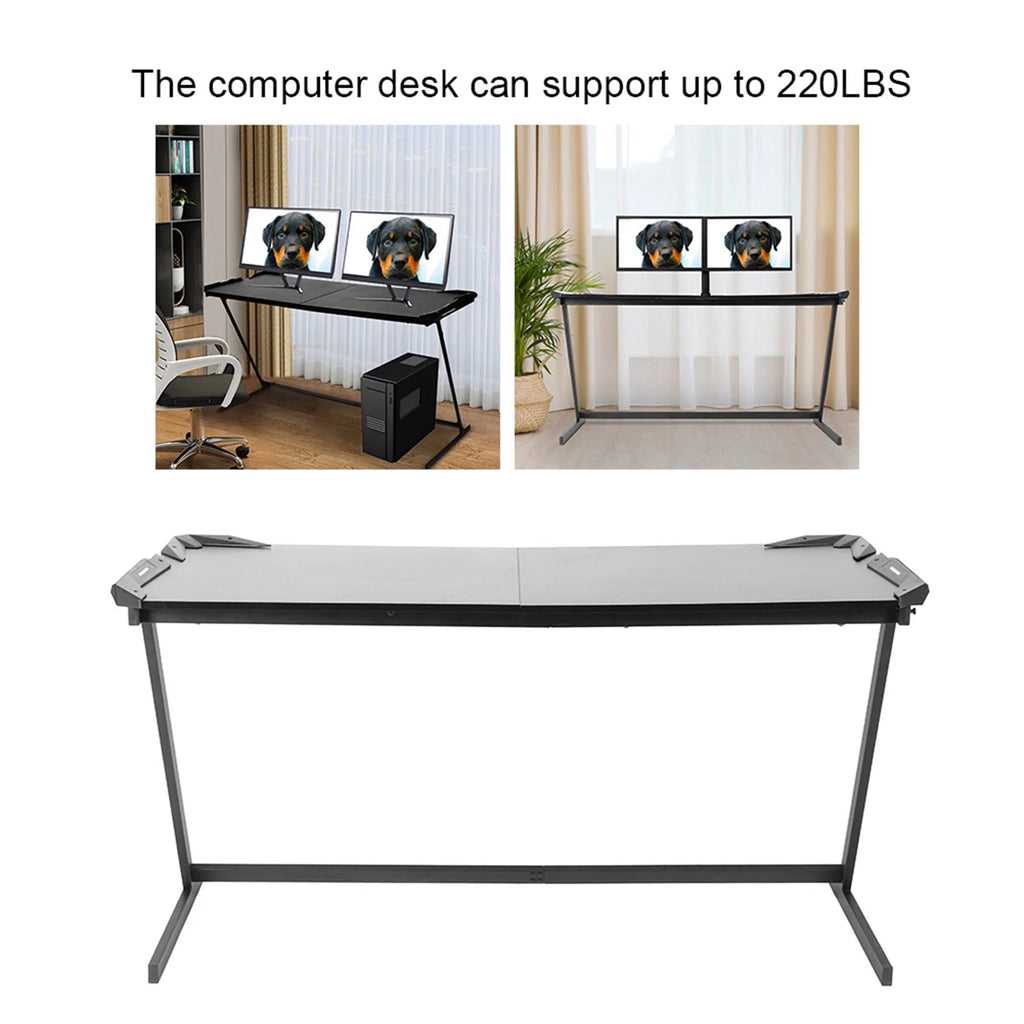 Black 59in Computer Desk Gaming Desk with LED Light T510
