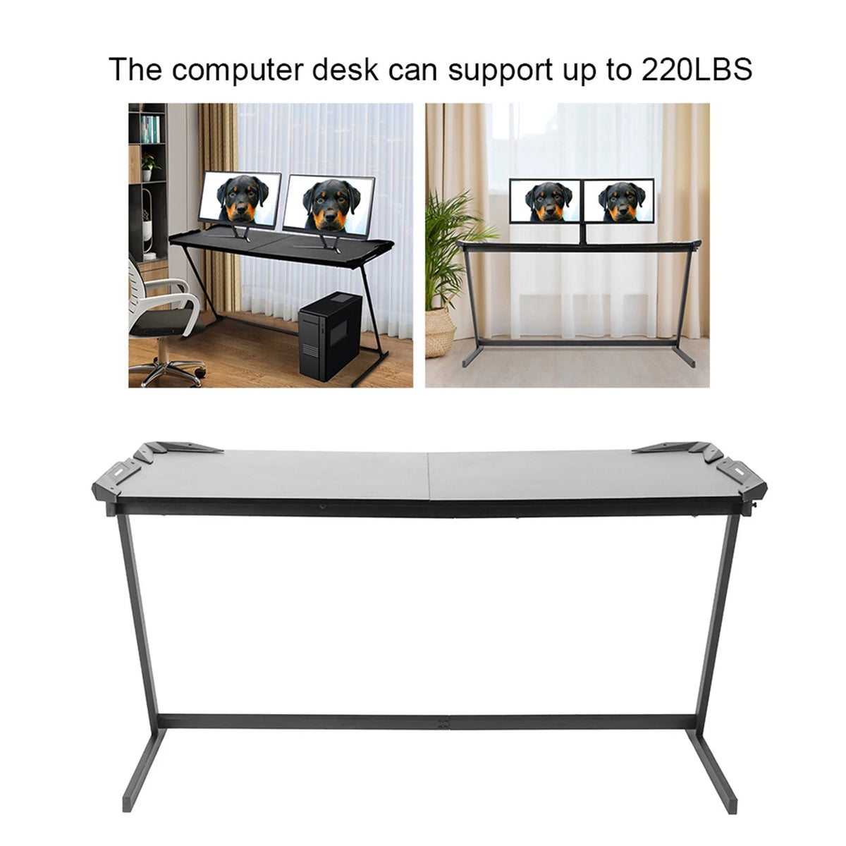 Black 59in Computer Desk Gaming Desk with LED Light T510