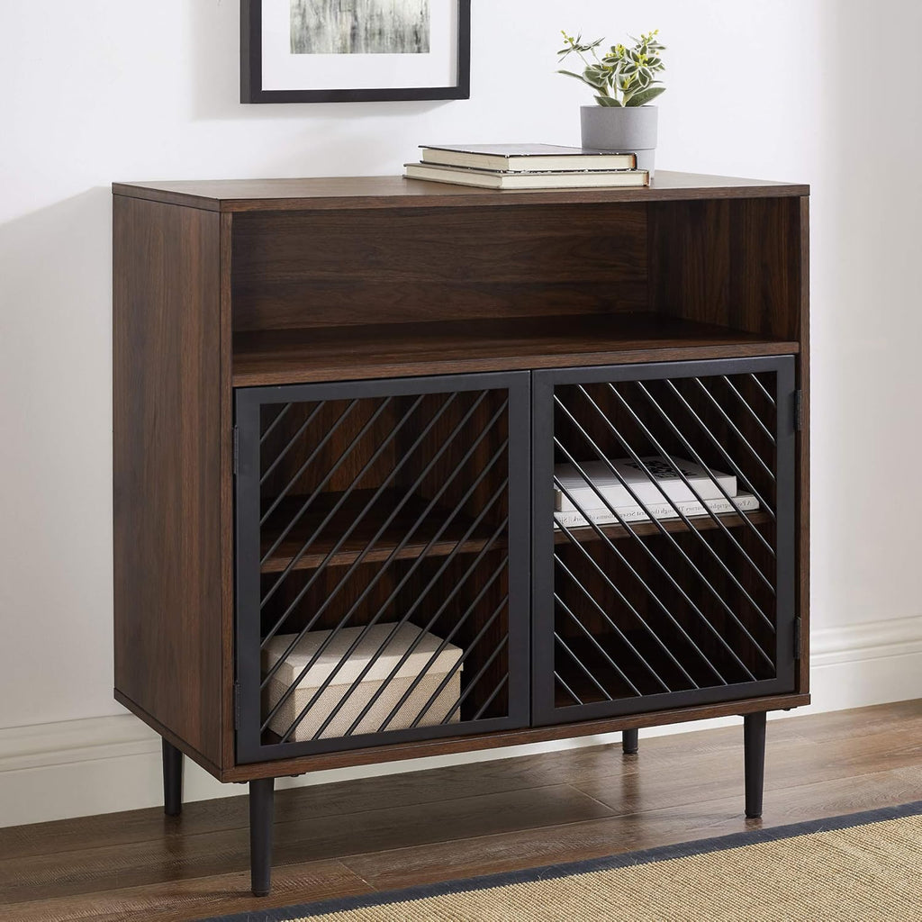 32 Inch Dark Walnut Buffet and Bar Cart O40449